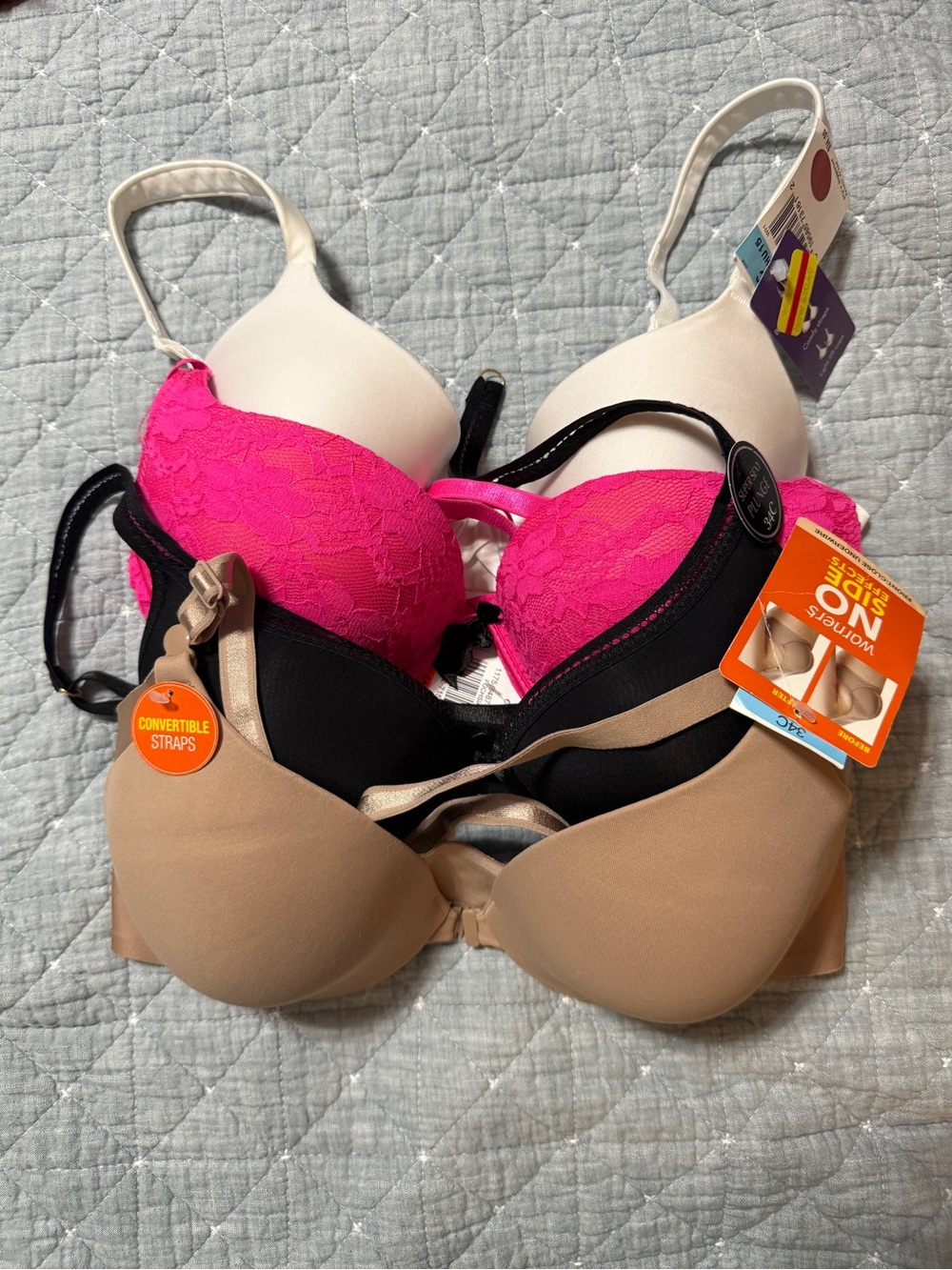Lot Of 4 NWT Underwire 34C Bras Warners / Body Frosting / Black Fuchsia